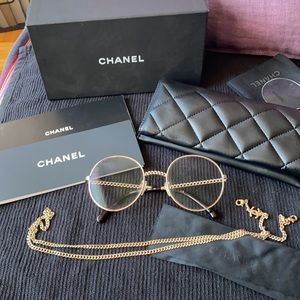 Chanel Gold Round Eyeglasses w/ Chain 2186